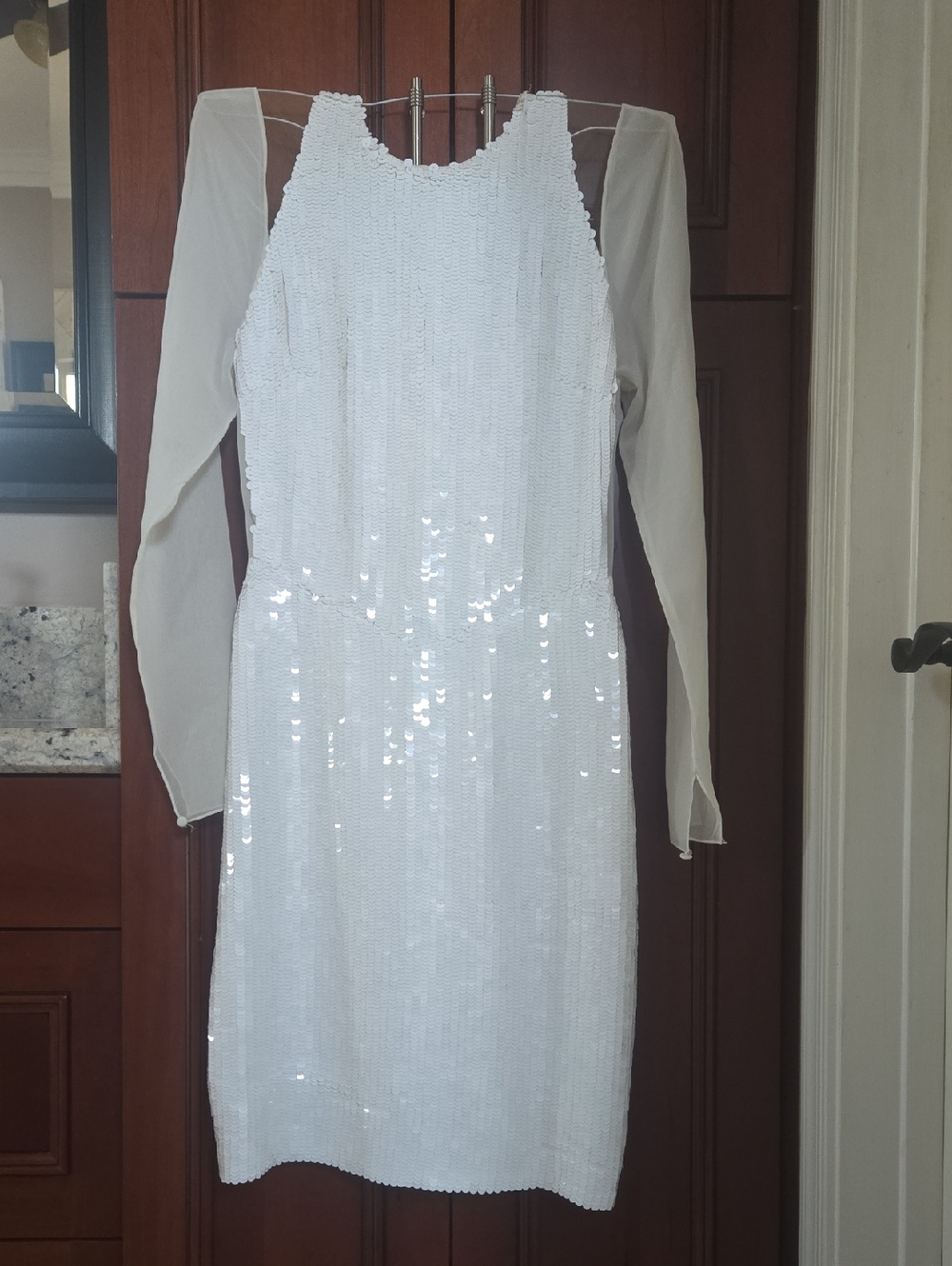 Jason Wu Off White Sequin/ Sheer-Sleeve Dress W Sheer Cut Outs